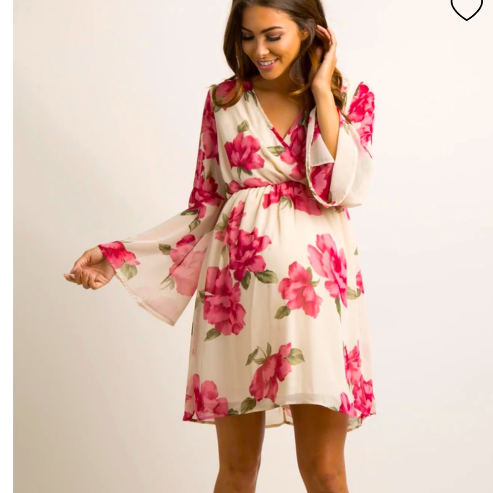 PinkBlush Ivory Floral Chiffon Wrap Maternity Dress